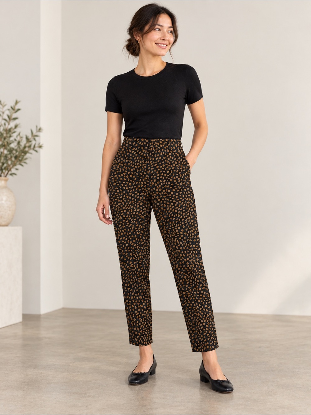 J.Crew Jamie Pant Size 00 Black Brown Animal Print Slim Ankle Pants NWT
